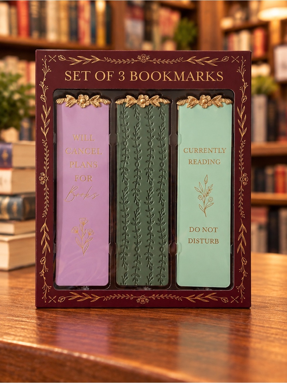 Set of 3 Reading Theme Decorative Bookmarks - Purple, Green, Mint